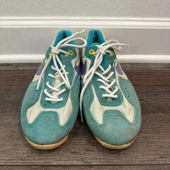 Vintage Nike 1970 Teal Purple Leather Women's Sneakers Size 6.5 KOREA Cycling - Picture 2 of 11